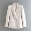 Kombinezony damskie 2023 Koreański styl Blazer Women Tweed Jacket podwójnie piersi Office Blazers Płaszcz Konsekcja Kobieta