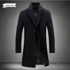 Męskie mieszanki wełny jesień i zima długą bawełnianą mieszankę płaszcza Pure Kolor Casual Business Fashion Odzież Slim Windbreaker Kurtka 230130