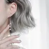 Hoop Earrings ENSHIR Silver Color Moon Stars Tassel Charm Women Asymmetry Jewelry Fashion Elegant Party Accessories Gift