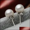 Stud Sier Plated Prevent Allergy Fashion Earrings for Women Design Trendy Pearl White Ball Small Round Jewelry Gift Drop Delivery DH9LZ