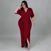 Plus Size Kleider Größe Damen Elegant Solide V-Ausschnitt Rüschen Sommer Party Club Outfit Lady Fashion Prom Abendkleider 230130