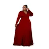 Plus la taille Robes Sexy Couleur Unie Col En V À Manches Longues Élégant Lâche Maxi Soirée De Mode Taille Haute Taille Femmes Vêtements En Gros 230130