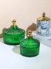 Storage Bottles Nordic Retro Relief Dark Green Glass Jar With Cover Food Tank Home Kitchen Desktop Organization Supplies