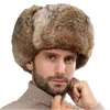 사이클링 모자 두꺼운 따뜻한 폭격기 모자 남자 진짜 모피 귀 플랩 트랩퍼 야외 러시아 모자 수컷 플러스 사이즈 겨울 모자 스키