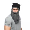 Berets 2023 Creative Halloween Men Hats Autumn Winter Keep Warm Personlighet Horned Beard Mask Hat Wool Knit Funny Festival Party Caps