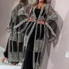 Ethnische Kleidung 2023 Dubai Muslim Kleid Luxus Hochwertige Pailletten Stickerei Spitze Ramadan Kaftan Islam Kimono Frauen Schwarz Maxi