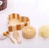 Promotional wood heart-shaped Gift box 6pcs bath accessory Sisal sponge /comb Wooden/ Massage Brush/ spa/Bath Gift SN4778