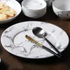 Plates Ceramics Tableware Nordic Marbling Multiple Size Round Oval Plate Bowl Dish Pot Spoon Household Kitchen Supplies Dinnerware