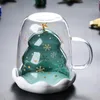 Cups Saucers Christmas Cup Transparent Double Anti-Scalding Glass Tree Star Coffee Milk Juice Children's Gift