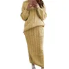 여자 플러스 크기의 트랙복 LW 드롭 어깨 점퍼 스웨터 스커트 세트 가을 겨울 2 조각 여성 긴 소매 따뜻한 니트 의상 230130