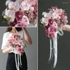 Decorative Flowers Waterfall Wedding Bride Holding Flower Artificial Calla Lily Drill Buckle Water Drop Po Bouquet Bridesmaid Decoration