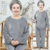 Women's Sleepwear Autumn Winter Grandma Coral Velvet Pajamas Warm Loose Long Sleeve Pullover Tops Pants Two-piece Home Service Casual