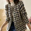 Giacche da donna Vintage Early Autumn Tweed Women Jacket ins Style Elegant Gentlewomen Black White Tweed Lady Winter Cardigan Outwear 230130