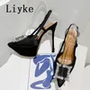 2023 Nya Rhinestones Kvinnor Pumpar Crystal Buckle Satin Summer Platform High Heels Party Prom Shoes Stiletto Sandaler Ladies 0129