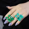 Brincos de Dangle Pirmiana Chegada S925 Prata Alta Imitação Emerald Verde Cz Jóias de Moda de Moda de Moda Mulher Presente de Natal