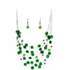 Orecchini di collana impostati perle africane romantiche donne verdi rotonde a catena multistrato collane di girocollo
