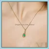 Pendant Necklaces Butterfly Sier Necklace For Women Jewelry Green Gemstone Choker Dh Drop Delivery Pendants Dhv1Y