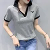 Women's Polos #6892 Red Grey Green Women's Polo Shirt Short Sleeve Cotton Embroidery Slim Turn-down Collar For Women Summer