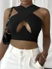 Women's Tanks Summer 2023 Women's Sexy Criss Cross Tank Tops Fashion Sleeveless Solid Color Cutout Front Crop Brown/Black/Grey/Purple