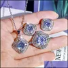 O7f2 Wedding Jewelry Sets Sparkling Live Luxury Set 925 Sterling Sier Round Cut Moissanite Cz Diamond Gemstones Ring Necklace Stud Earrin
