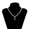 Anhänger Halsketten Lacteo Elegante Gold Farbe Mond Halskette Für Frauen Mode Barock Imitation Perle Kette Schlüsselbein Choker Schmuck Anhänger