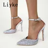 Style de piste paillettes Bling femmes pompes paillettes tissu été Sexy bout pointu talons hauts fête chaussures de bal Stiletto Mujer 0129