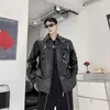 Herrenjacken Männer PU-Lederjacke Umlegekragen Metalletikettenband Original Designer Motormantel Koreanischer sozialer Langarm-Reißverschluss-Outwear