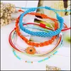 Charm Bracelets 5 Pieces Wild Fashion Ins Wax Line Handmade Bracelet Woven Daisy Sunflower Blue And Yellow Mixed Color Rope Chain Wh Dhjoc
