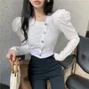Bluzki damskie Spring retro elegancka elegancka koszulka w dekolcie w dekolcie kobieta 2023 Korea damska moda mody sange jednopasmowa bluzka
