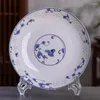 Tallrikar 8inch Jingdezhen keramiska hushåll Ben porslin middag kinesisk stil blå och vit porslin tallrik rund skålbricka