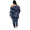 Women's Plus Size Tracksuits 5xl Clothing for Women Off Shoulder Long Sleeve Top and Pants Sets Tie Dye Two Piece Outfits Wholesale Drop 230130