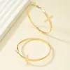 Hoop Earrings Fashion Gold Color Cross Christianity Stainless Steel For Women Punk Big Circle Earring Simple Smooth