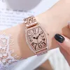 Wristwatches Luxury Retro Wathes Watches Rose Gold Tonneau Dial Top Top Dimond Stone Antique Watch for Ladies Big Numberwrackww