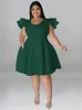 Plus size Dresses Wmstar Size for Women Elegant Party Solid Ruffles Sleeve Big Hem Midi Dress Wholesale Drop 230130