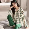 Kvinnors sömnkläder Autumn Combed Cotton Elegant Women's Pyjama Set Female Pyjamas Plaid Lapel Collar Loungewear Pijama Mujer Nightwear