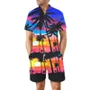 Herrespårskjorta och shorts manliga graffiti överdimensionerade streetwear hip hop kläder grossist semester casual hawaiian 2 bitar set