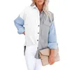 Damen-Poloshirts für Damen, 2023, Herbst und Winter, kontrastfarbenes Cord-Breasted-Hemdoberteil mit lockeren Knöpfen