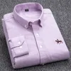 Men's Casual Shirts Quality 100% Cotton Oxford Shirt Long Sleeve Embroidered Horse Without Pocket Solid Yellow Dress Men 5XL 6XL 230130