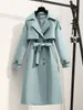 Trench da donna Heliar Trench lungo da donna Cappotto antivento moda Trench doppio petto Cintura verde Giacca a vento invernale 230130