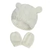 Hats 1 Set Unisex Baby Hat Gloves Solid Color Infant Born Knitting Mittens 0-6 Month Autumn Winter Warm Cap