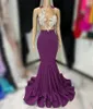 Party Dresses Sexig Sheer O-hals ärmlöshet Sparkly Pärled Silver Diamond Black Girls Mermaid Style Purple Long Prom 2023