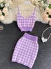 Two Piece Dress Korean Sweet Knit Plaid Cardigans Camisole Skirts 3pcs Sets Girls Short Sweater Coat Vest Mini Skirt Suits Women Outfits 230130