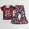 Conjuntos de ropa Venta al por mayor Boutique Niños Halloween Baby Boy Mangas cortas Conjunto Niños Sudadera con capucha Camisa de bolsillo Pantalones rojos Traje de moda