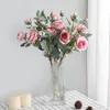 Decorative Flowers & Wreaths Luxury 4 Heads Big Rose Branch With Fake Leaves Silk Artificial Flores Artificiales Living Room Decoration Deco