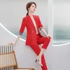 Damen Zweiteilige Hosen Frühling Sommer Frauen Einreihiger Hosenanzug Schwarz Weiß Rot Büro Damen Business Formeller Blazer und Hose