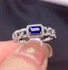 Klusterringar Y418 Blue Sapphire Ring 0.45CT Real Pure 18 K Natural Gemstone Diamonds Stone Female