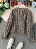 Kvinnorjackor Autumn Winter Vintage Tweed Jacket Coat Women Small Fragrance Patchwork Korean Woolen Cropped Coats Elegant Short Outerwear 230130