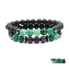 Charm Bracelets Natural Stone Bracelet Turquoise Agate Tiger 2Pcs/Set Couple Men Women Jewelry Bead Drop Delivery Dhnlh