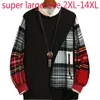 Men's Hoodies Arrival Fashion Autumn Winter Large Extra Splicing Loose O-neck Plaid Thick Hoodie Men Plus Size 2XL-7XL 8XL 9XL 10XL 12XL