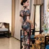 Этническая одежда Slim Long Women Cheongsam Sexy Spell High Split Qipao Floral Print Stage Show платье с коротким рукавом китайский ретро формальный 4xl